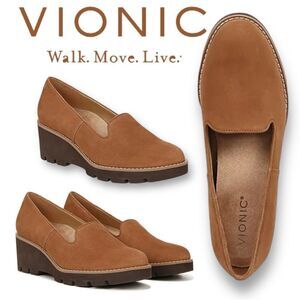VIONIC Women’s Water Repellent Suede Willa Wedges in the Size 9.5M in Toffee